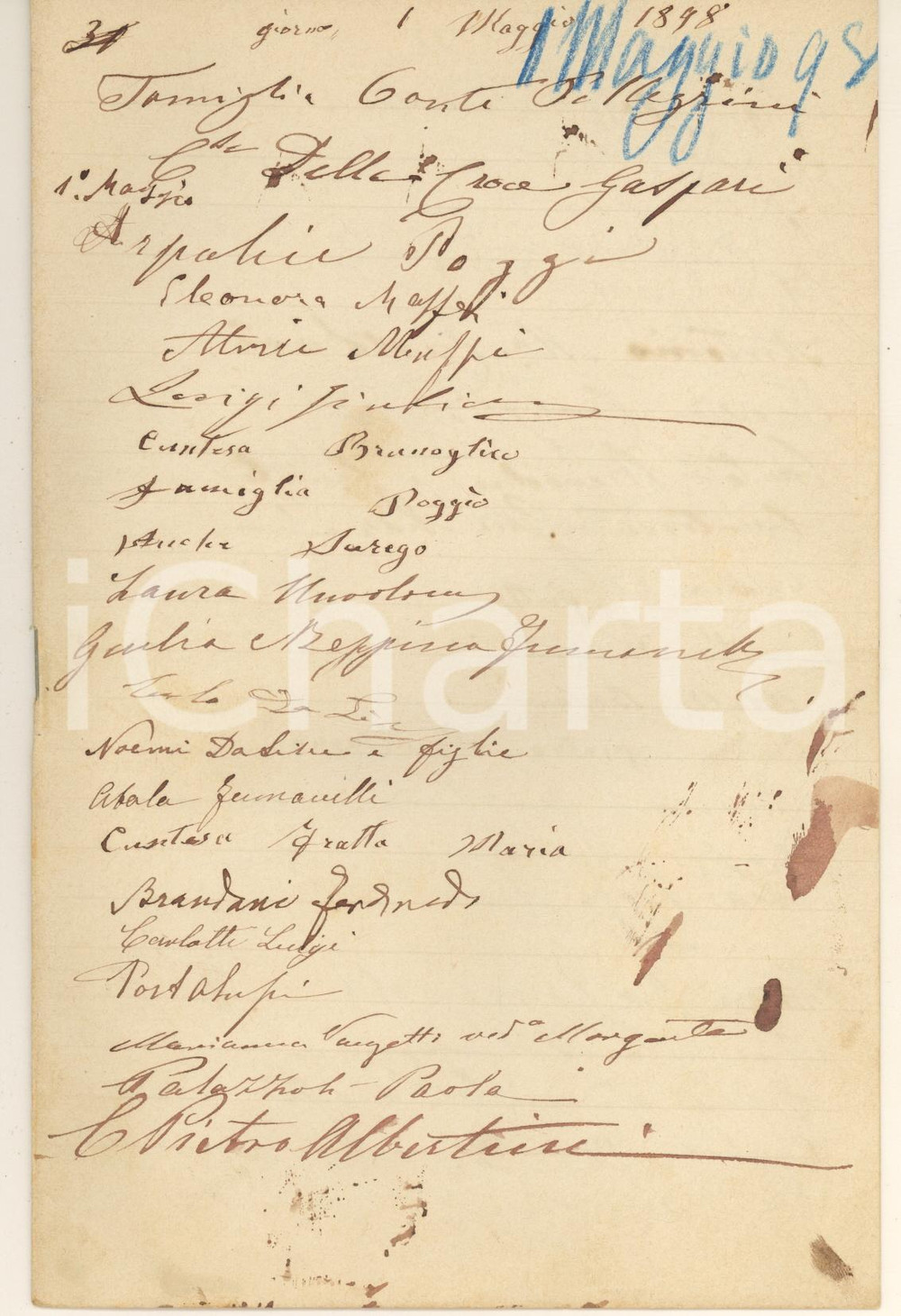 Autografo originale 1° Maggio 1898 VERONA Autorità e nobiltà locale  Lista 62 firme AUTOGRAFI 1