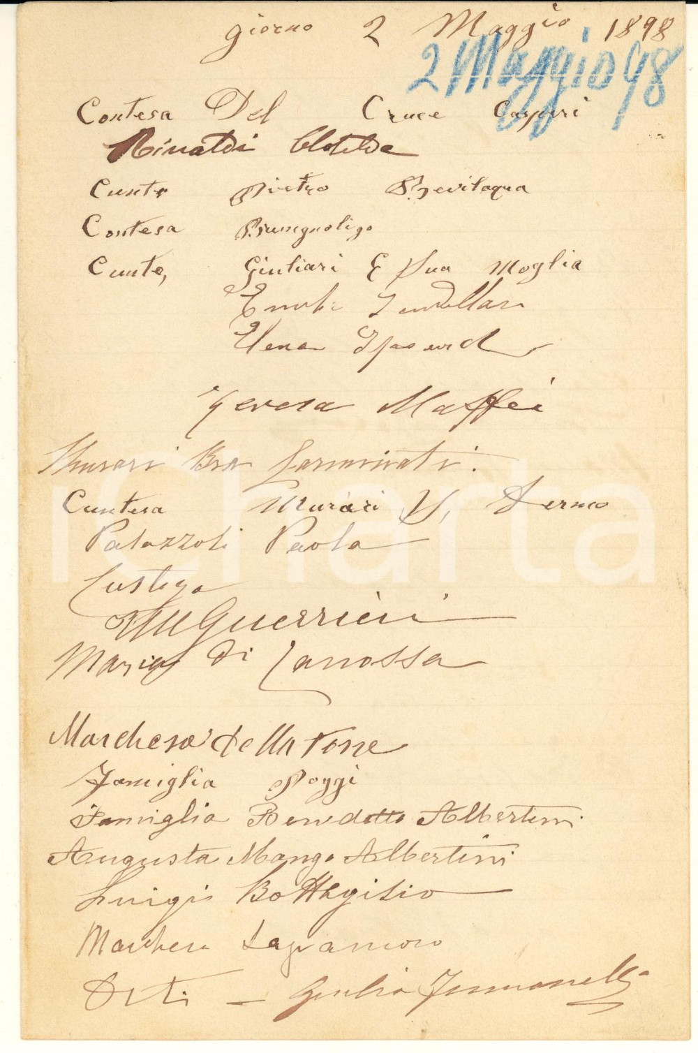 Autografo originale 2 Maggio 1898 VERONA Autorità e nobiltà locale  Lista 56 firme AUTOGRAFI 1
