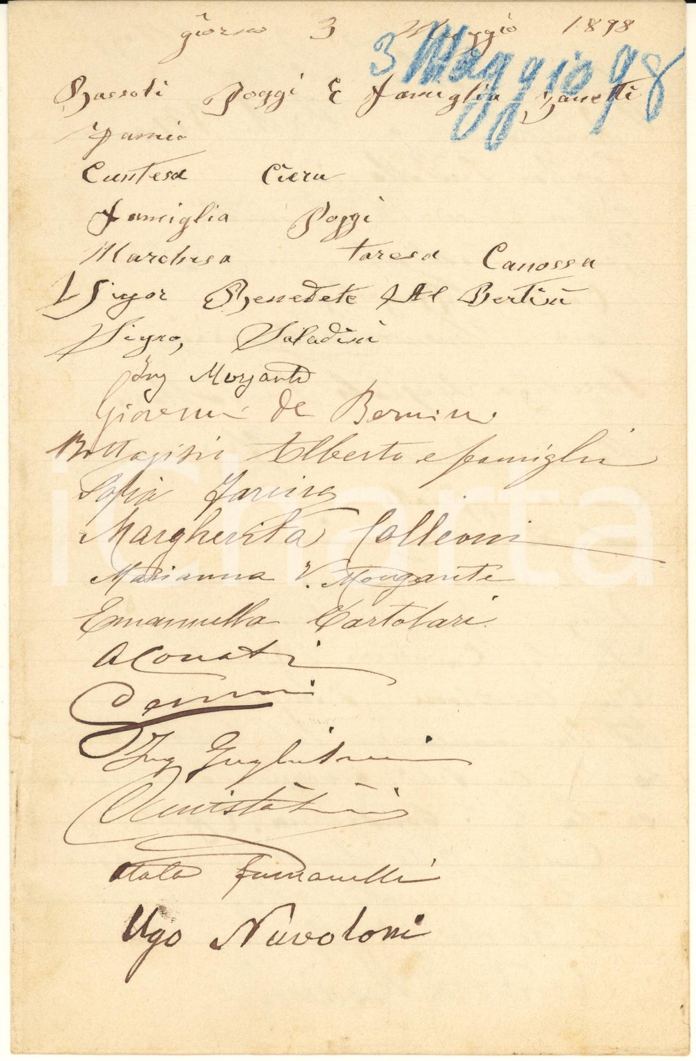 Autografo originale 3 Maggio 1898 VERONA Autorità e nobiltà locale  Lista 53 firme AUTOGRAFE 1