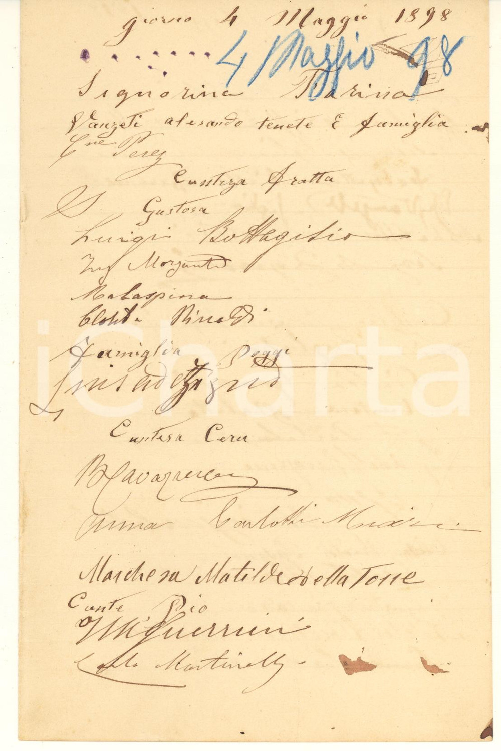 Autografo originale 4 Maggio 1898 VERONA Autorità e nobiltà locale  Lista 51 firme AUTOGRAFE 1