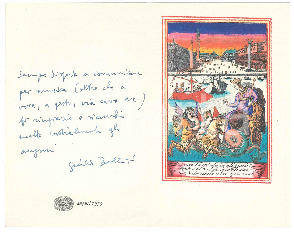 Autografo originale 1979 Biglietto Giulio BOLLATI editore  Auguri AUTOGRAFO 1