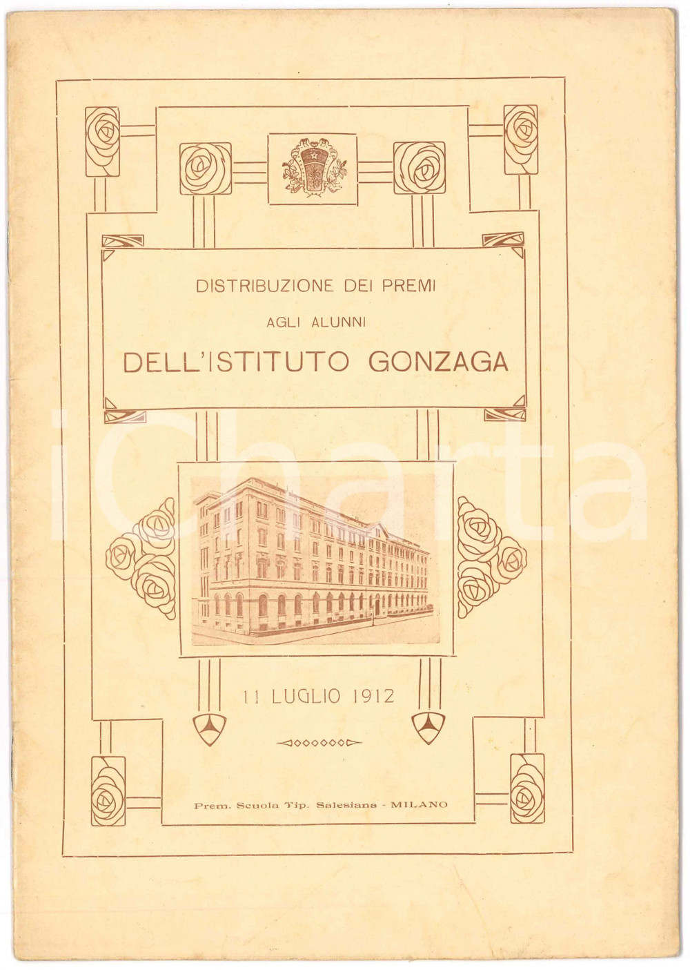 Libro, pubblicazione d epoca 1912 MILANO Istituto GONZAGA  Distribuzione dei premi agli alunni  15 pp. 1
