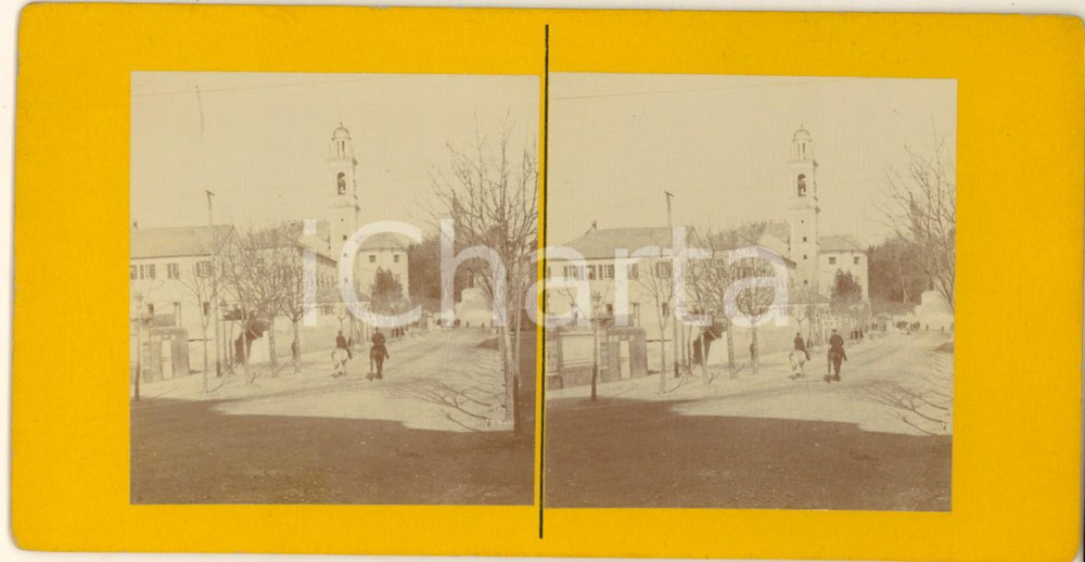 Fotografia d epoca originale 1900 ca GENOVA ALBARO Chiesa di San Francesco Foto stereoscopica ANIMATA 1