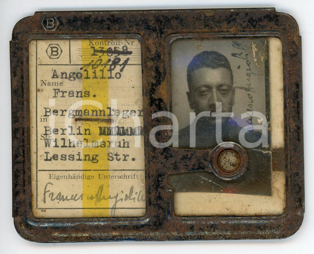 Oggetto da collezione cartaceo 1910 BERLIN BergmannElektricitatsWerke  Tessera di Frans. ANGIOLILLO 10x8 cm 1