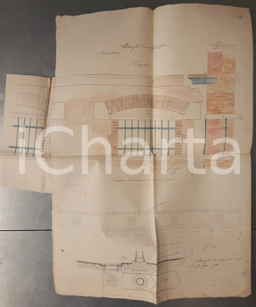 Mappa, planimetria storica 1895 SANT ELENA PD Progetto stalla Giacomo MIARI  Finestra Disegnato a mano 1