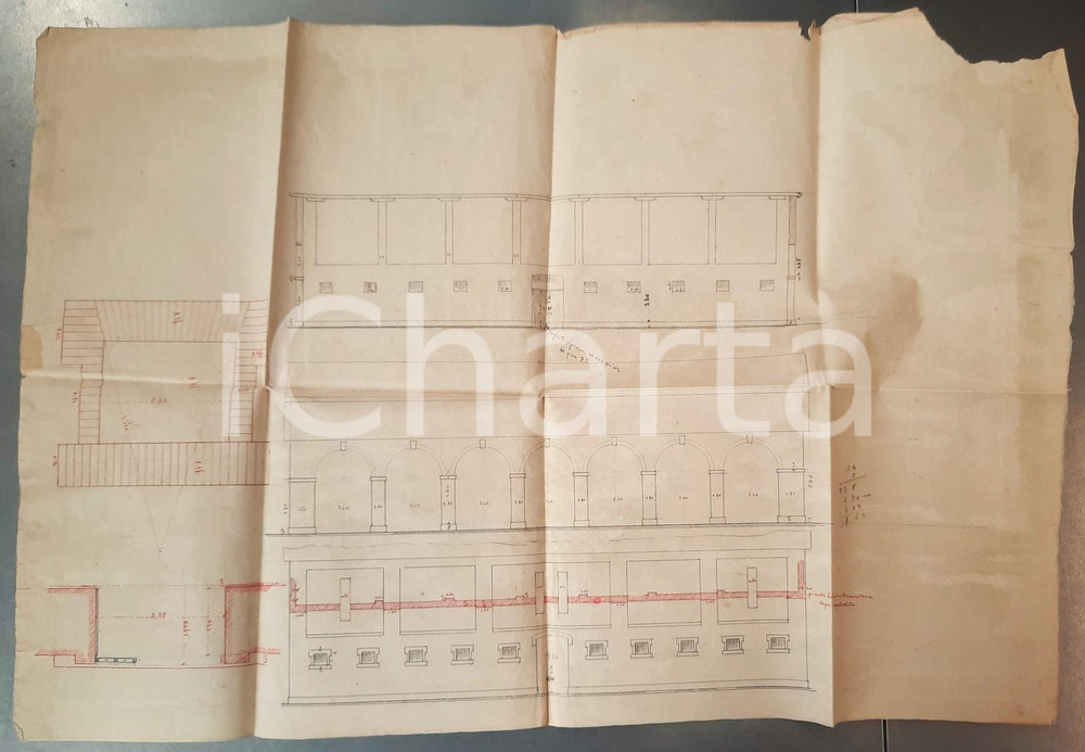 Mappa, planimetria storica 1895 SANT ELENA PD Progetto edificio rurale per Giacomo MIARI Disegnato a mano 1