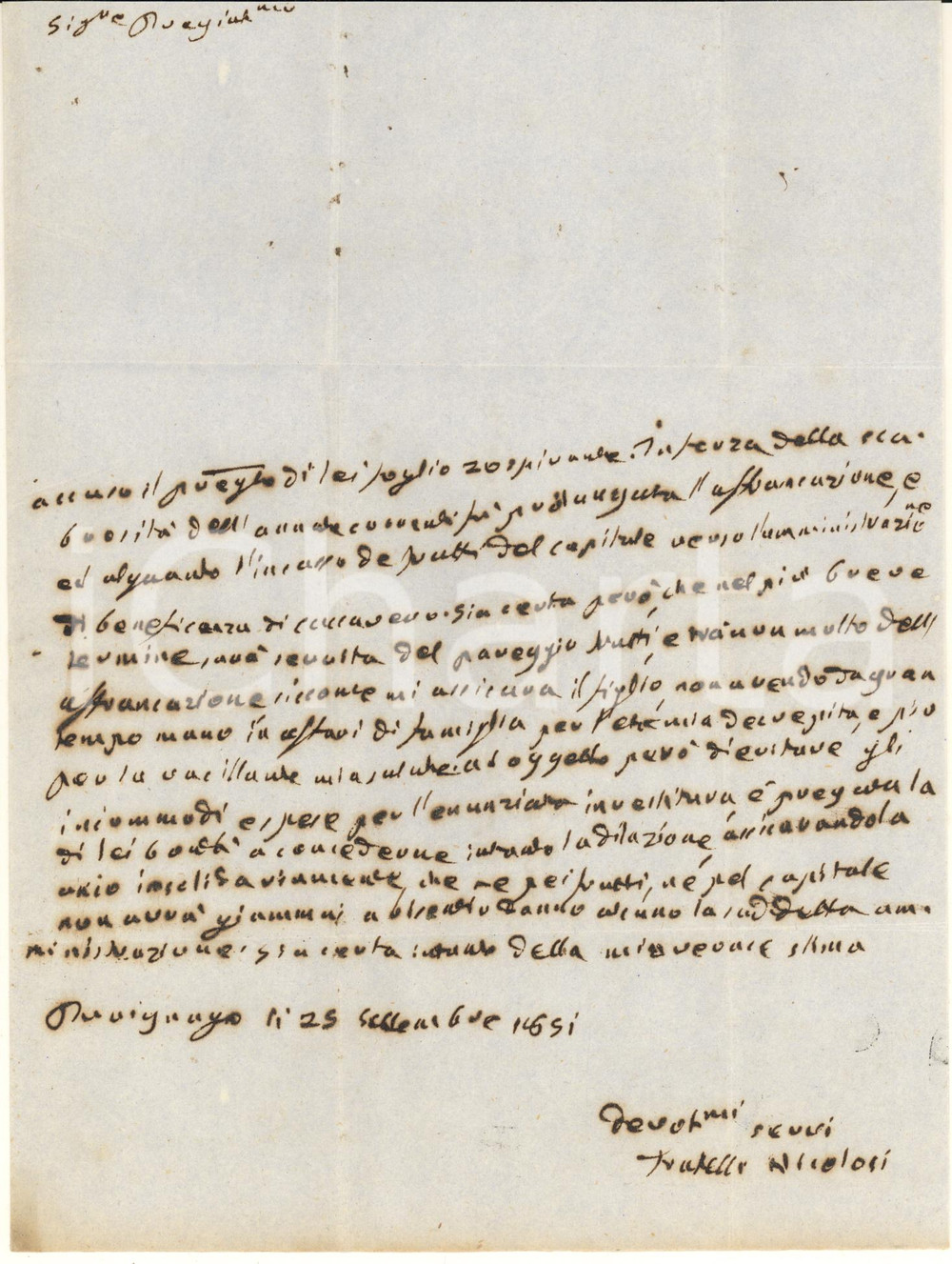 Manoscritto, lettera originale 1851 PUEGNAGO DEL GARDA Lettera fratelli NICOLOSI per dilazione di un pagamento 1