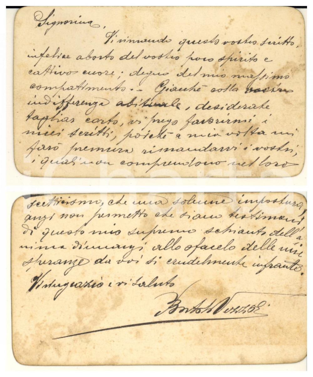 Manoscritto, lettera originale 1910 ca Bortolo VEZZOLI chiede indietro le lettere all ex fidanzata Autografo 1