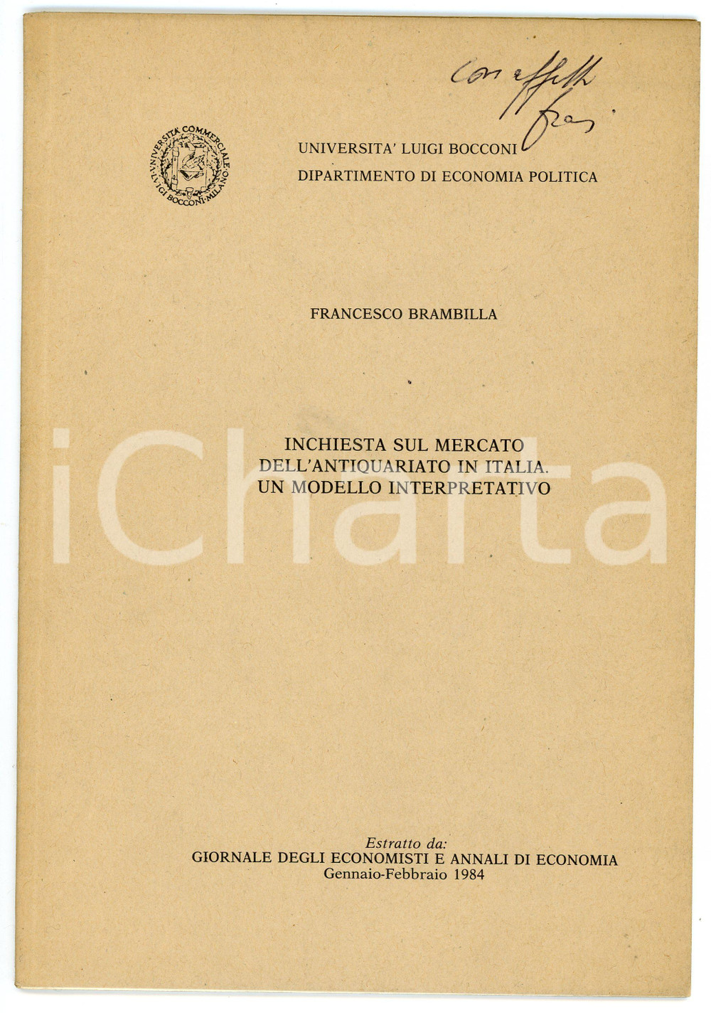 Libro, pubblicazione d epoca 1984 Francesco BRAMBILLA Inchiesta su mercato dell antiquariato Invio autografo 1