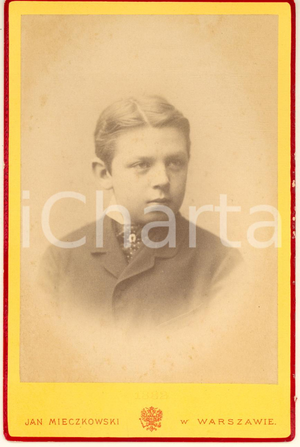 Fotografia d epoca originale 1882 VARSAVIA Ritratto di ragazzo  Busto Foto Jan MIECZKOWSKI 11x16 cm 1