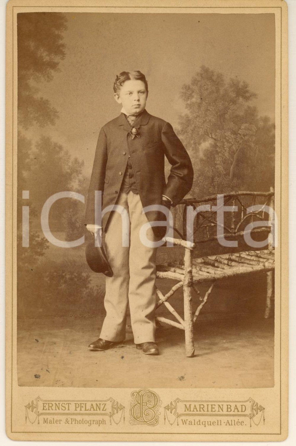 Fotografia d epoca originale 1890 ca MARIENBAD / MARIANSKE LAZNE Ritratto di ragazzo  Foto Ernst PFLANZ 1