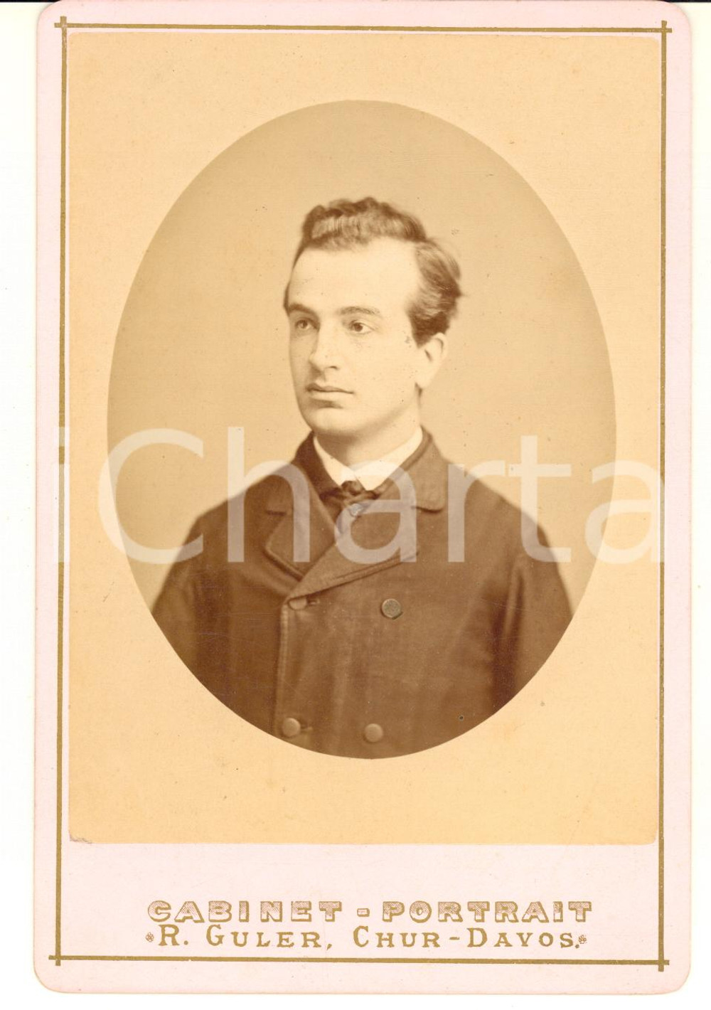 Fotografia d epoca originale 1880 ca SVIZZERA Ritratto di giovane uomo Foto R. GULER  CHUR / DAVOS 11x16 1