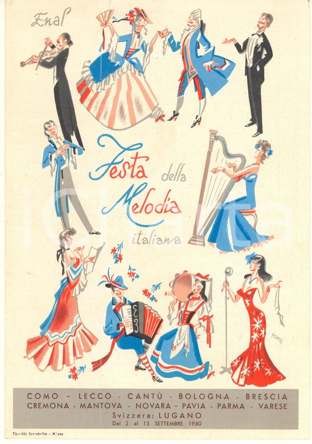 Materiale pubblicitario d’epoca 1950 ENAL Festa della melodia italiana  Pieghevole con programma 1