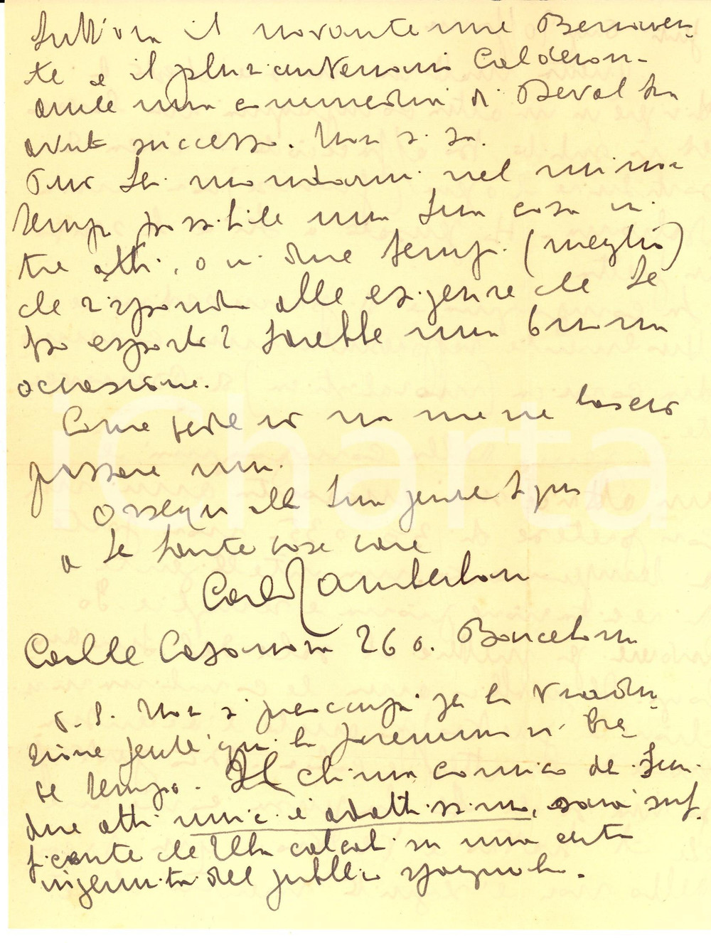 Autografo originale 1950 ca ROMA Carlo TAMBERLANI e la direzione di una compagnia  Autografo 1