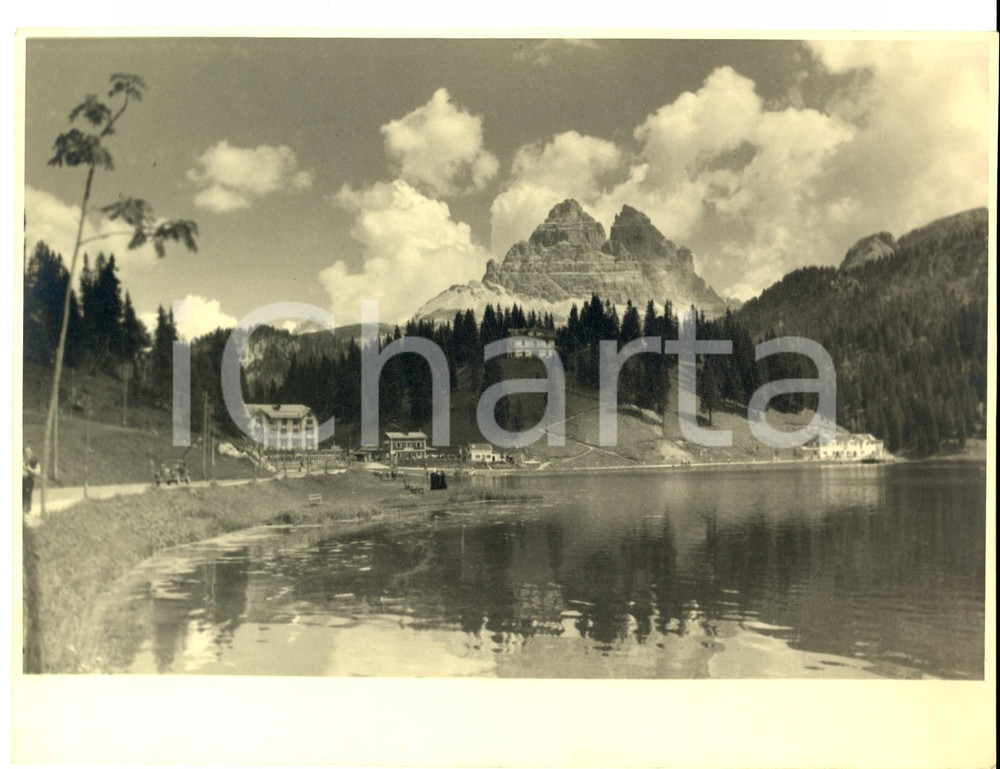 Fotografia d epoca originale 1950 ca CADORE Lago di MISURINA Veduta con le montagne Foto ARTISTICA 23x18 1