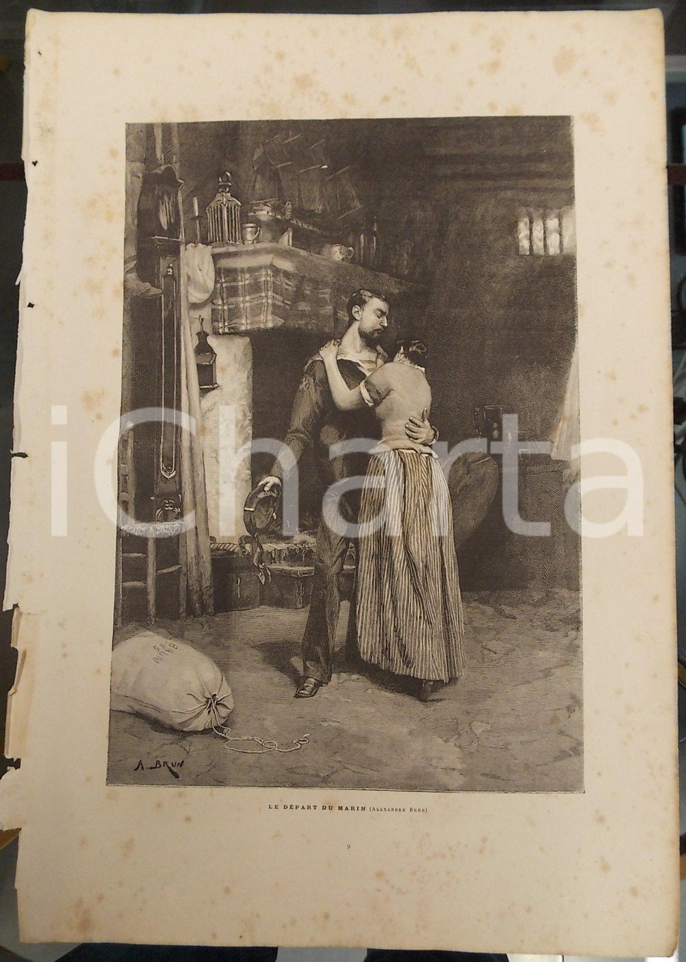 Stampa, bozzetto originale 1886 LES MERVEILLES DE L ART MODERNE Alexandre BRUN Le départ du marin Stampa 1