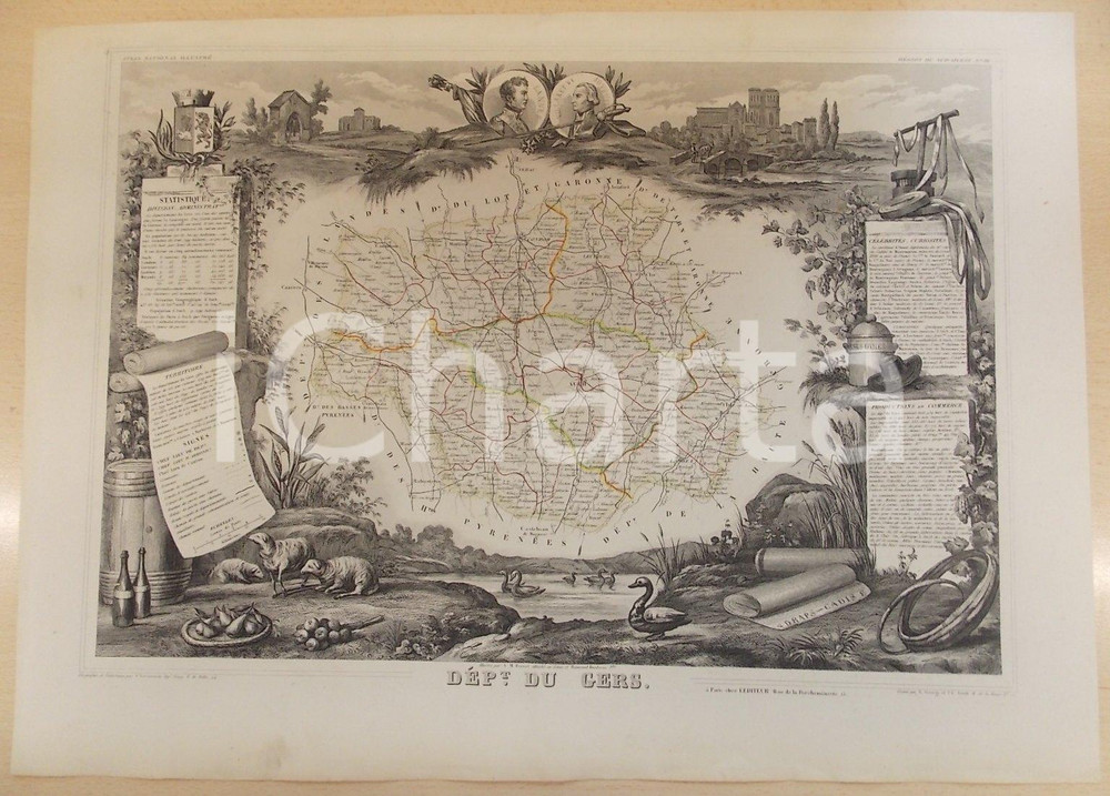 Stampa, bozzetto originale 1861 PARIS Atlas National de la France  illustré  Département GERS n.31 1