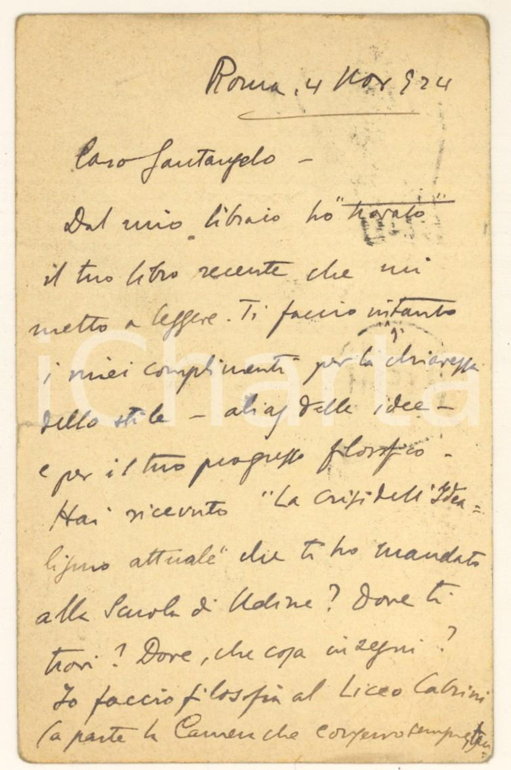 Autografo originale 1924 ROMA Filosofo Vincenzo LA VIA Camera dei Deputati non dà da fare AUTOGRAFO 1