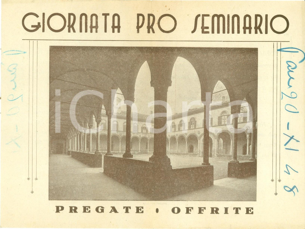 Documento originale, autentico 1948 PAVIA Giornata PRO SEMINARIO Volantino pubblicitario per offerte 1