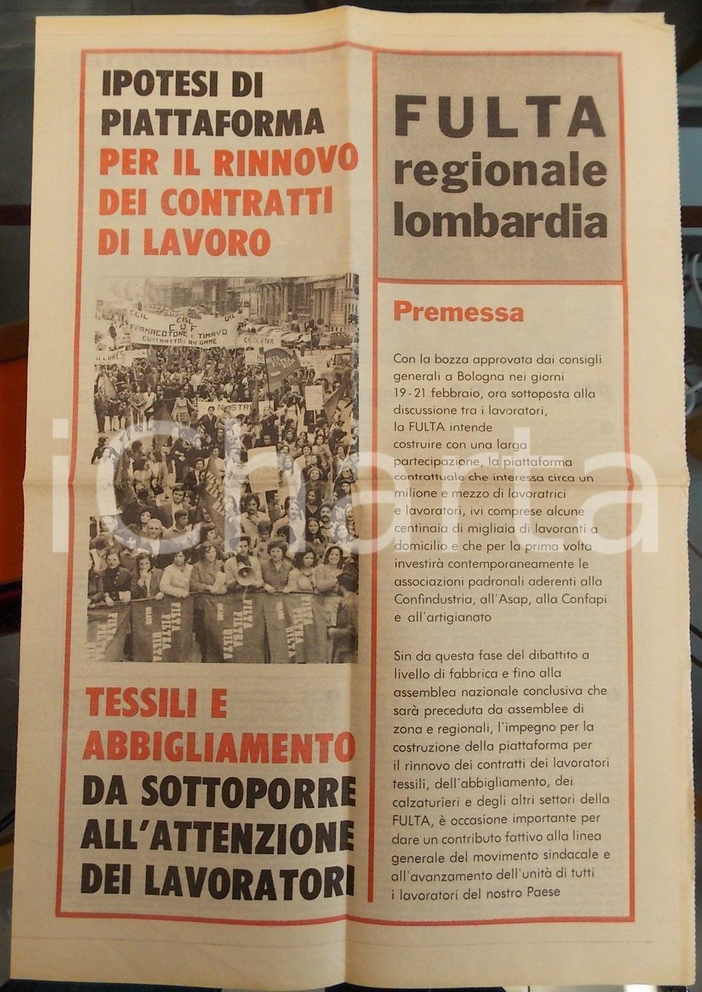 Giornale, rivista storica 1980 ca MILANO Rinnovo contratti di lavoro FULTA Regionale LOMBARDIA 1