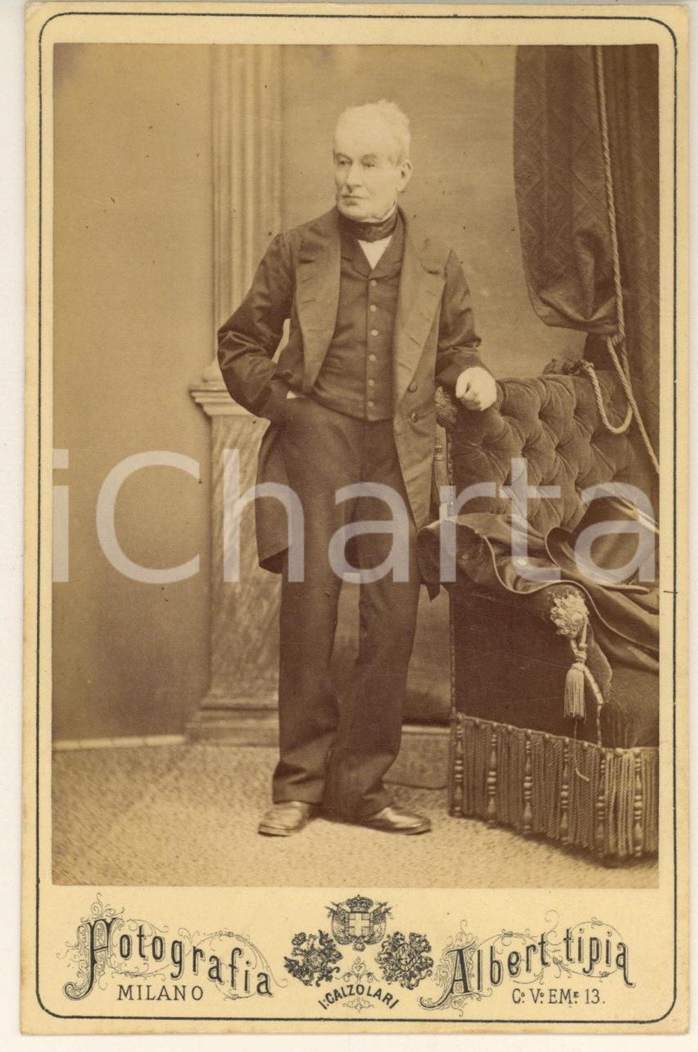 Fotografia d epoca originale 1880 ca MILANO Ritratto maschile con cilindro Foto Icilio CALZOLARI 1 1