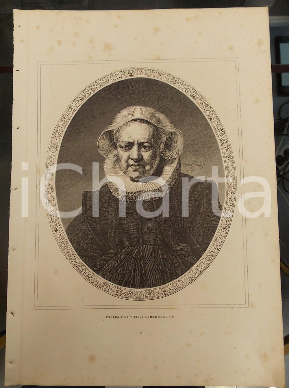 Stampa, bozzetto originale 1886 LES MERVEILLES DE L ART MODERNE REMBRANDT Portrait de vieille femme Stampa 1