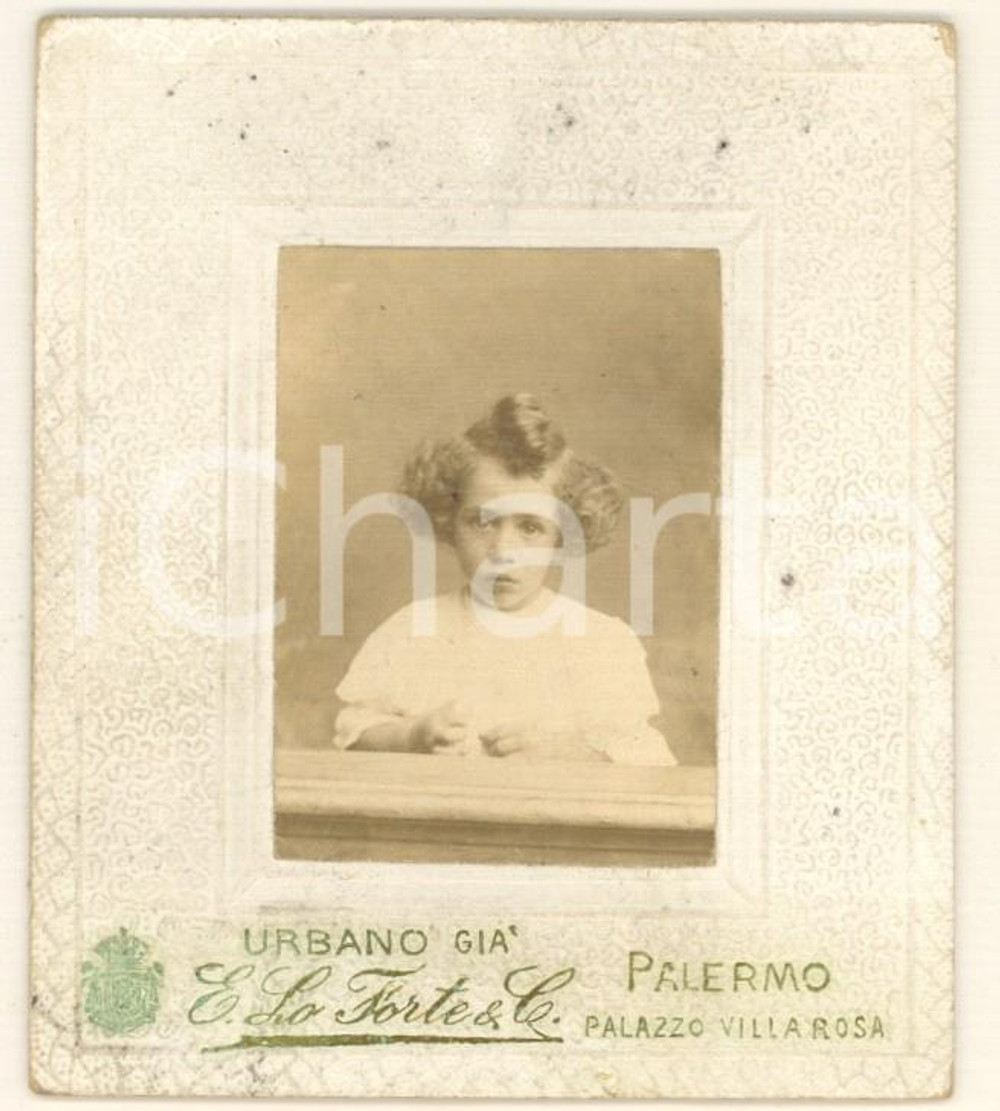 Fotografia d epoca originale 1875 ca PALERMO Ritratto di bambina Foto Empedocle LO FORTE 8x8 cm 1