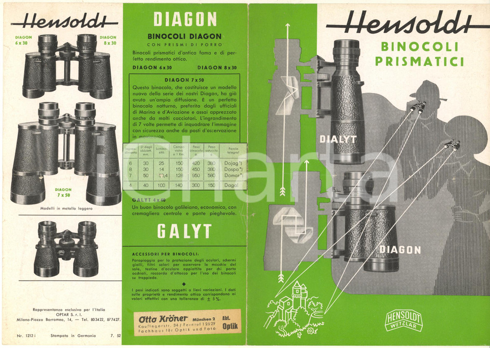 Materiale pubblicitario d’epoca 1952 WETZLAR D HENSOLDT Binocoli prismatici  Pieghevole pubblicitario 1