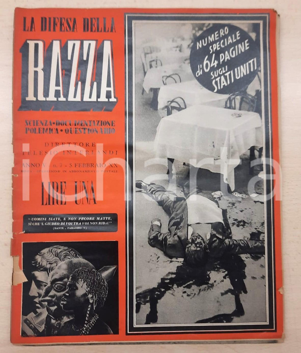 Giornale, rivista storica 1942 LA DIFESA DELLA RAZZA  Rivista  Numero speciale STATI UNITI 1