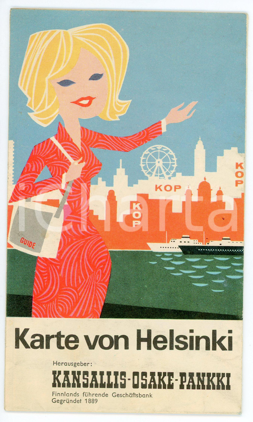 Mappa, planimetria storica 1966 FINLAND Karte von HELSINKI Herausgeber KANSALLIS  OSAKE  PANKKI 1