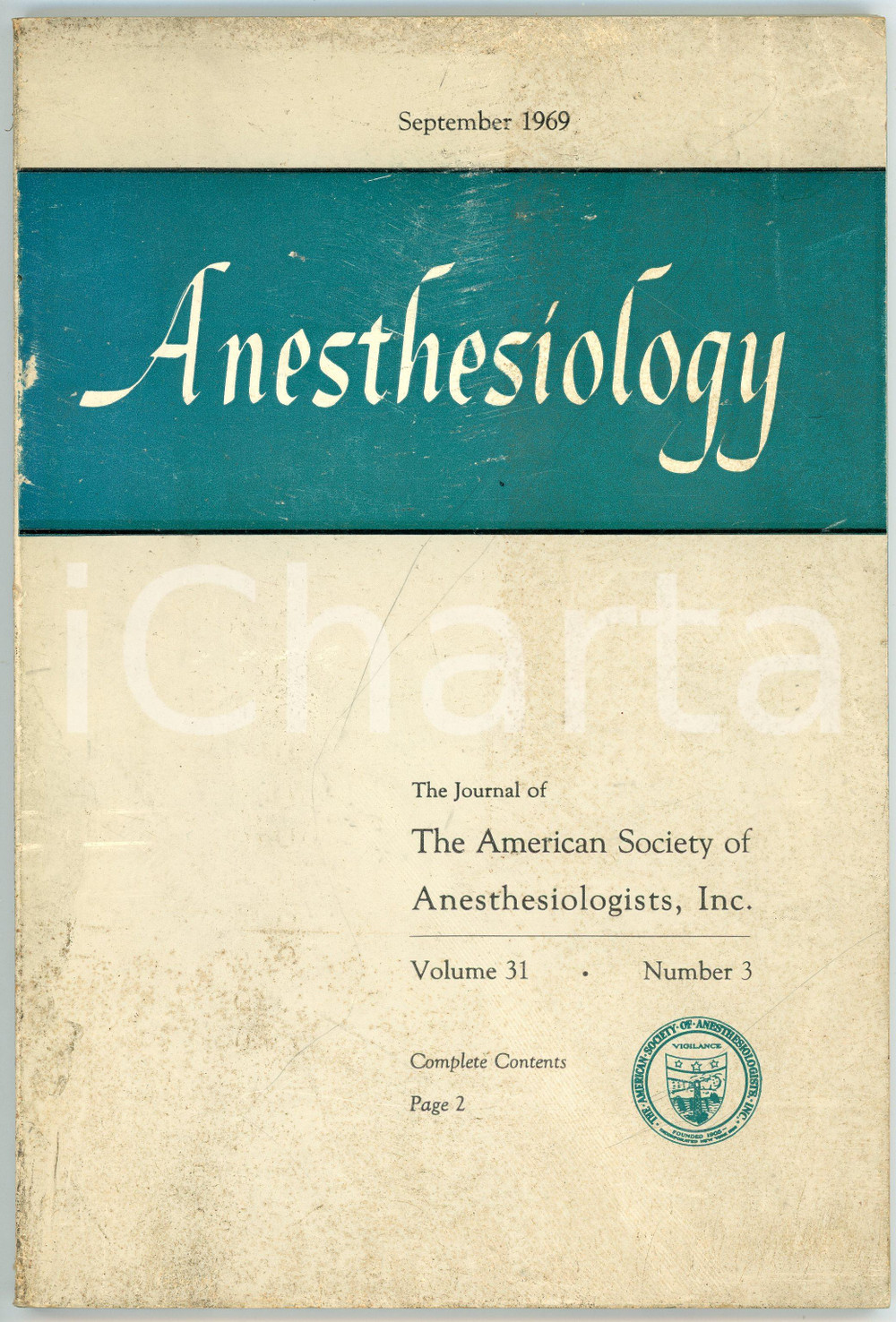 Libro, pubblicazione d epoca 1969 ANESTHESIOLOGY Vol.31 n.3 Journal of American Society of Anesthesiologists 1