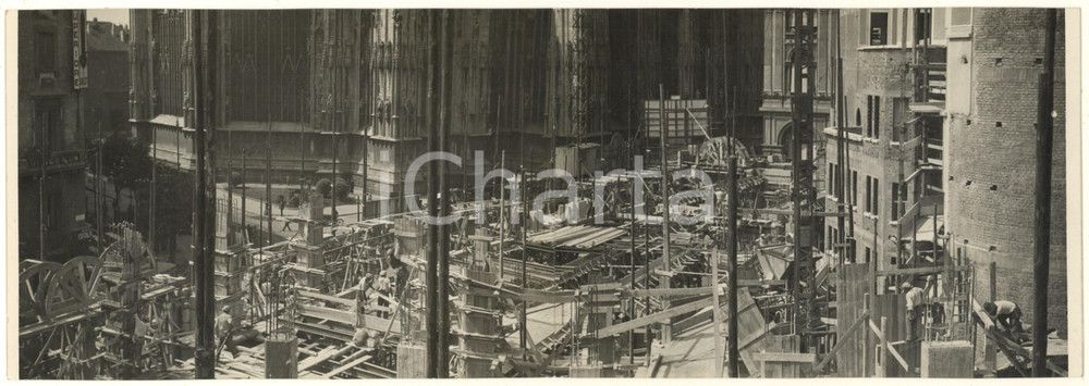 Fotografia d epoca originale 1935 ca MILANO DUOMO Cantiere palazzo e Galleria Vittorio Emanuele Foto doppia 1