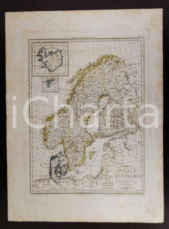 Opera d’arte autentica 1812 SVEZIA, DANIMARCA E NORVEGIA Incisione Gennaro BARTOLI Gabinetto letterario 1