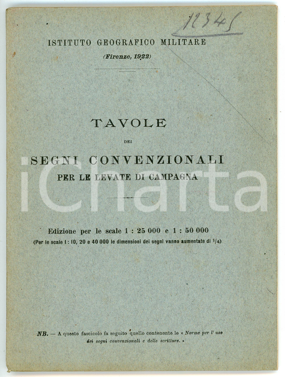 Libro, pubblicazione d epoca 1922 Ist. Geografico Militare Tavole segni convenzionale per levate di campagna 1