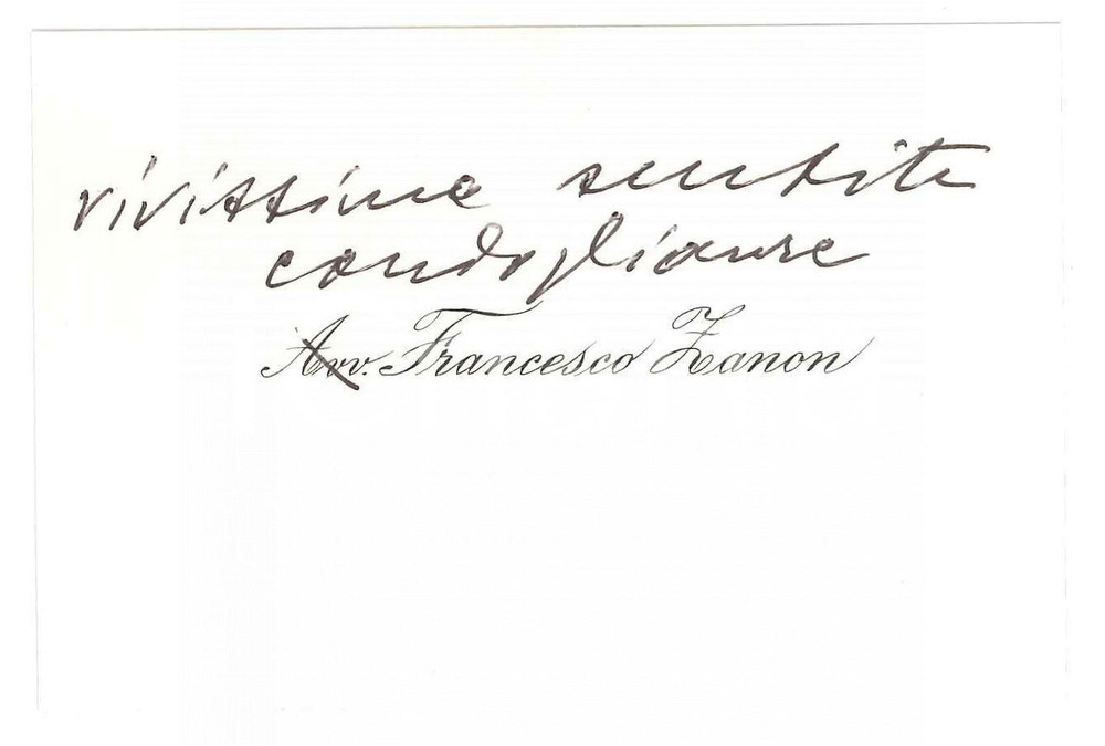 Autografo originale 1970 ca s.l. Avv. Francesco ZANON  Biglietto AUTOGRAFO 1