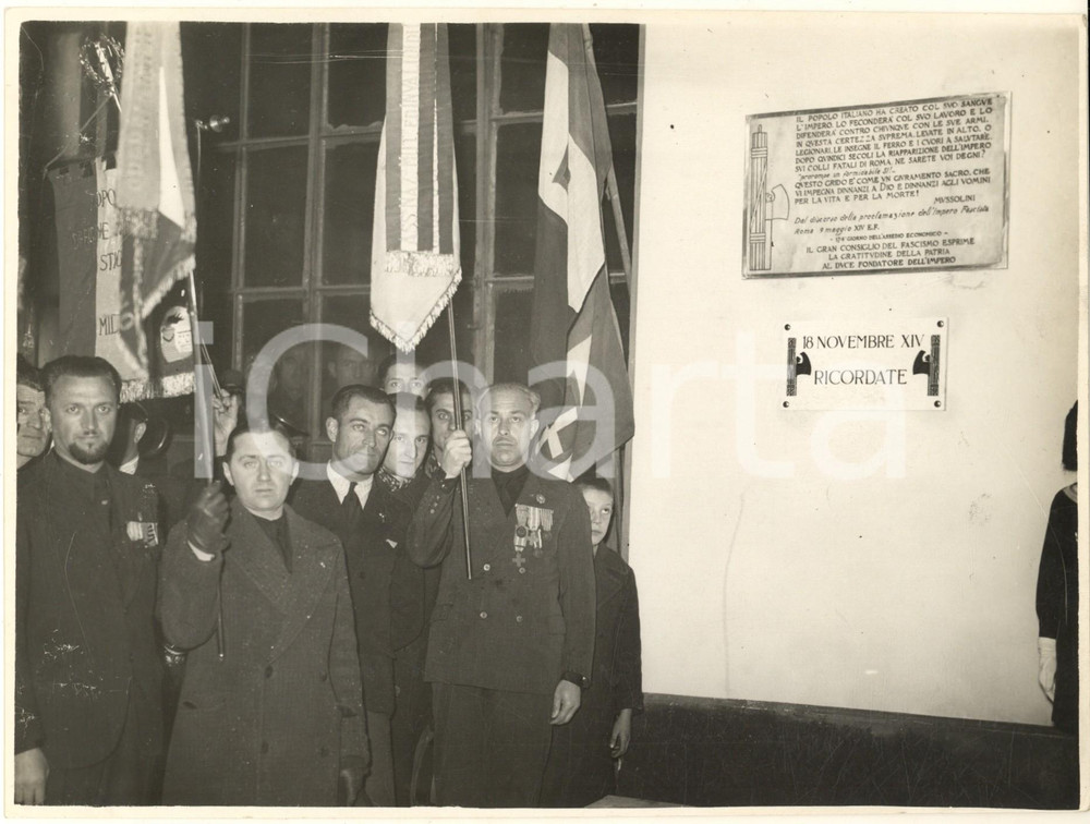 Fotografia d epoca originale 1936 MILANO Officine Meccaniche STIGLER  Scoprimento lapide impero Foto 1