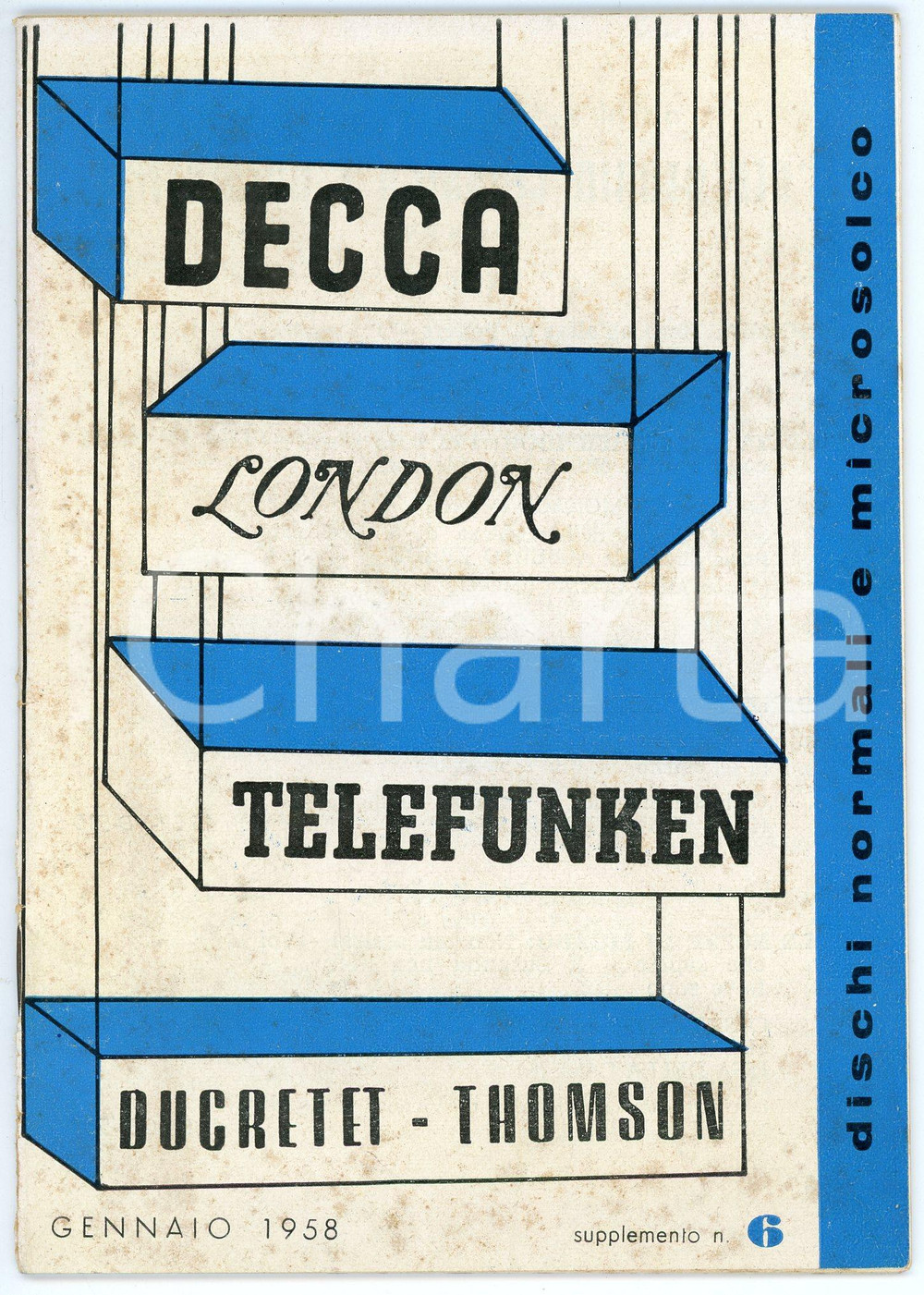 Materiale pubblicitario d’epoca 1958 DECCA Dischi TELEFUNKEN London DUCRETETTHOMSON Fats DOMINO Supplemento 6 1