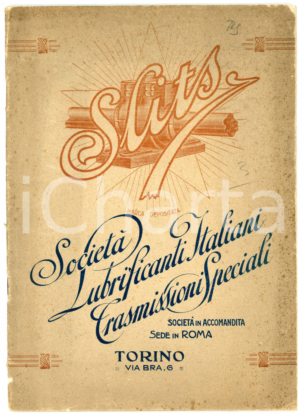 Materiale pubblicitario d’epoca 1930ca TORINO SLITS Società Lubrificanti Italiani Trasmissioni Speciali CATALOGO 1