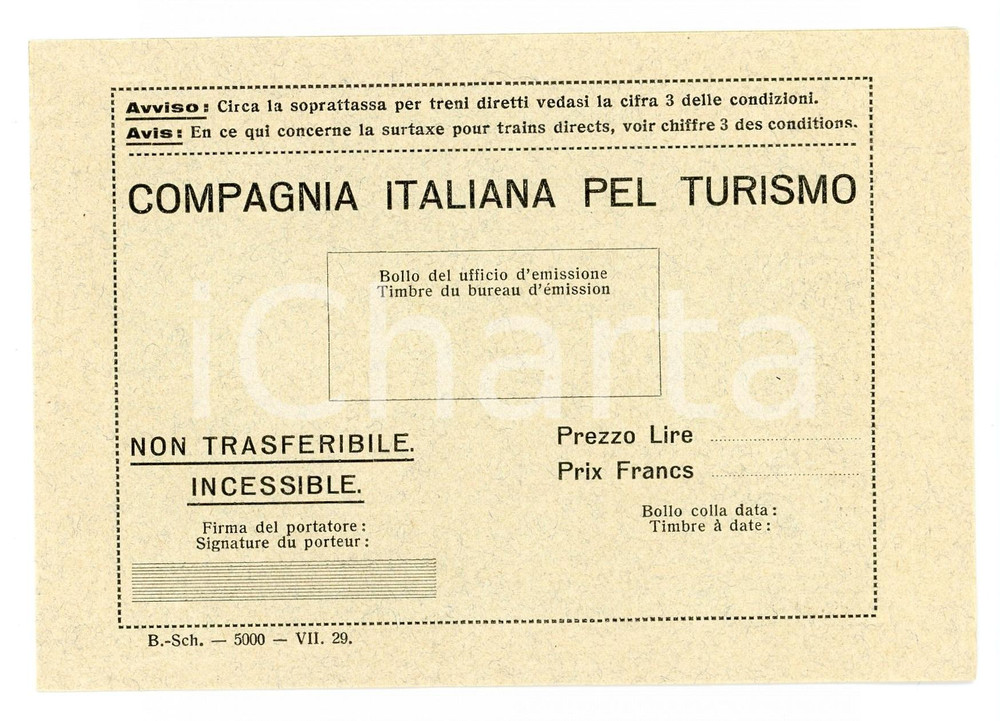 Documento originale, autentico 1929 CIT Compagnia Italiana pel Turismo  Copertina senza tagliandi 1