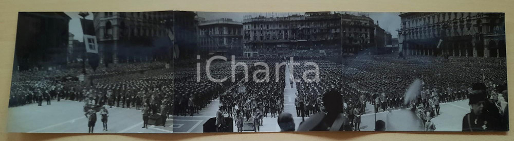 Fotografia d epoca originale 1936 MILANO Piazza Duomo  Celebrazioni XXIV Maggio e leva fascista Foto tripla 1