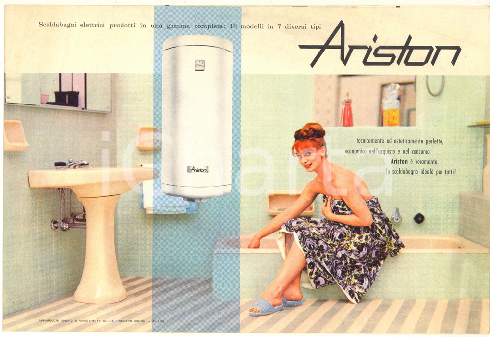 Materiale pubblicitario d’epoca 1970 ca FABRIANO Ditta MERLONI  Scaldabagni elettrici ARISTON  Pieghevole 1
