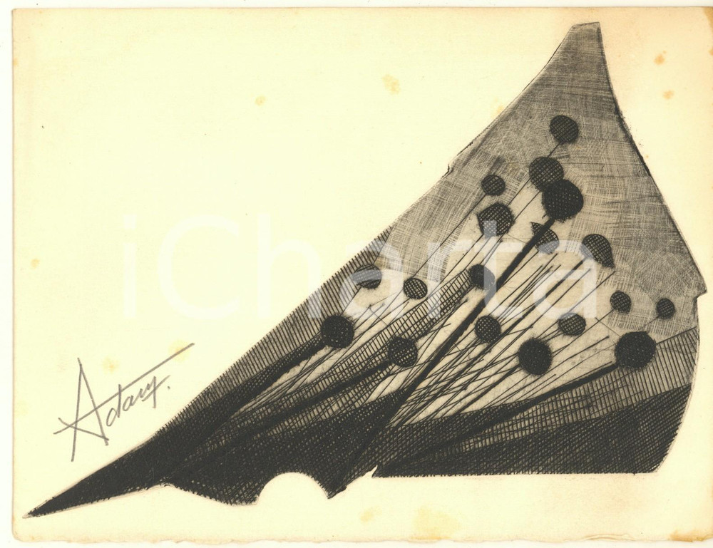 Autografo originale 1961 Biglietto con incisione artista ADAM  AUTOGRAFA G. MANASTERSKI 1