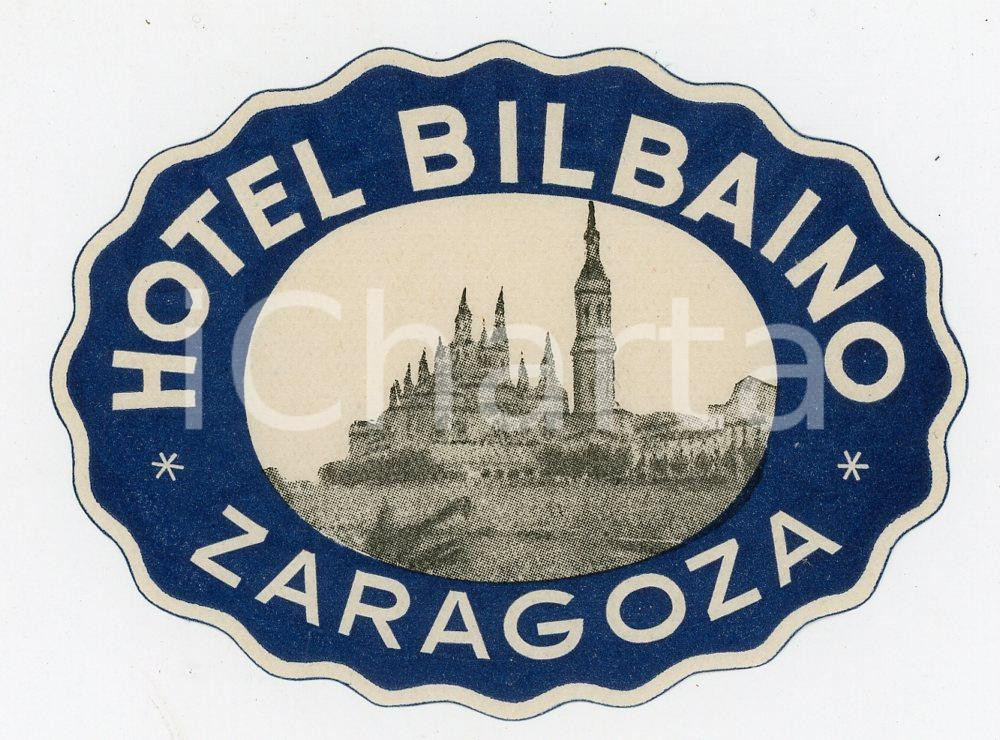 Materiale pubblicitario d’epoca 1955 ca ZARAGOZA Hotel Bilbaino  Etichetta ILLUSTRATA 7x6 cm 1