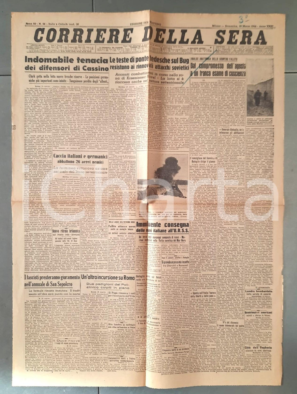 Giornale, rivista storica 1944 WW2 CORRIERE DELLA SERA Difesa di Cassino  Tedeschi sul Bug Giornale 1