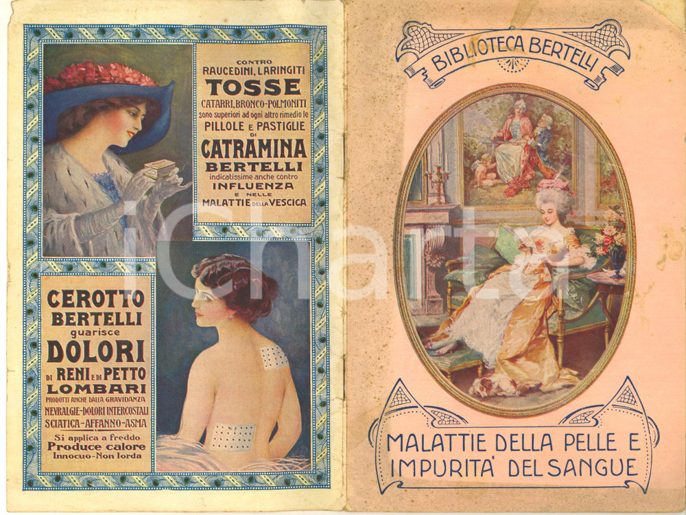 Libro, pubblicazione d epoca 1910 ca Biblioteca BERTELLI  Malattie della pelle e impurità del sangue 32 pp. 1