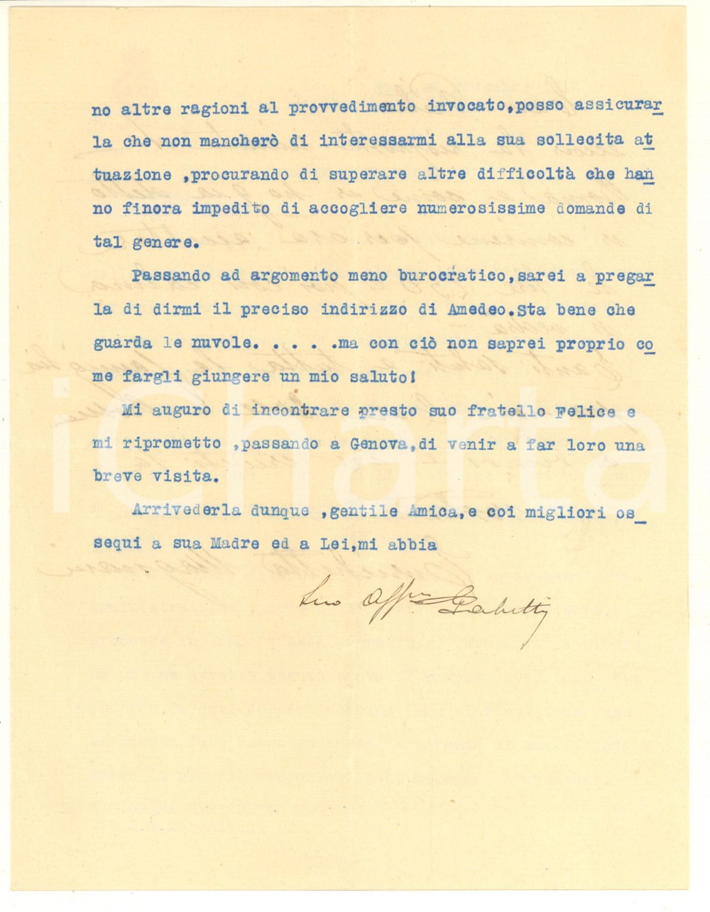 Autografo originale 1938 ROMA Ministero Poste  Segretario particolare Ottavio GABETTI Autografo 1