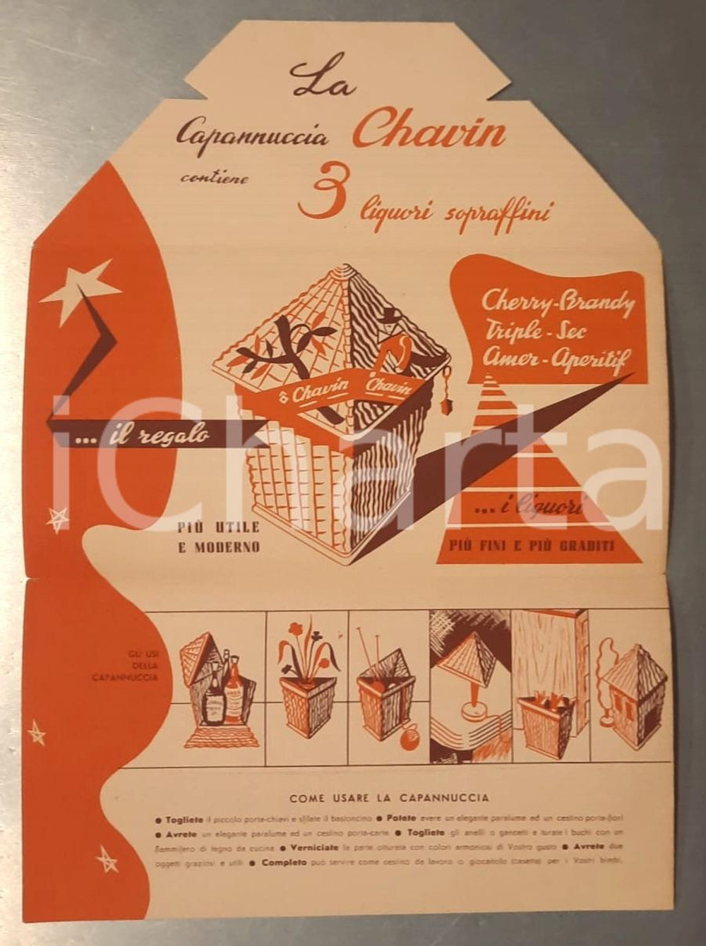 Materiale pubblicitario d’epoca 1960 ca Liquori CHAVIN  Capannuccia Busta pieghevole pubblicitaria 1