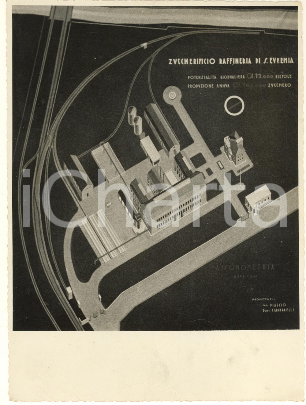 Fotografia d epoca originale 1939 SANT EUFEMIA LAMEZIA CZ Nuovo zuccherificio Foto assonometria 18x24 cm 1