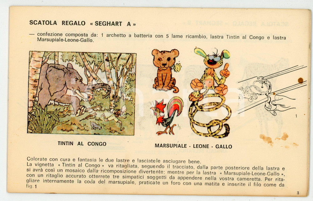 Libro, pubblicazione d epoca 1970 ca GHERZI Traforo artistico SEGHART Marsupilami TINTIN Libretto istruzioni 1