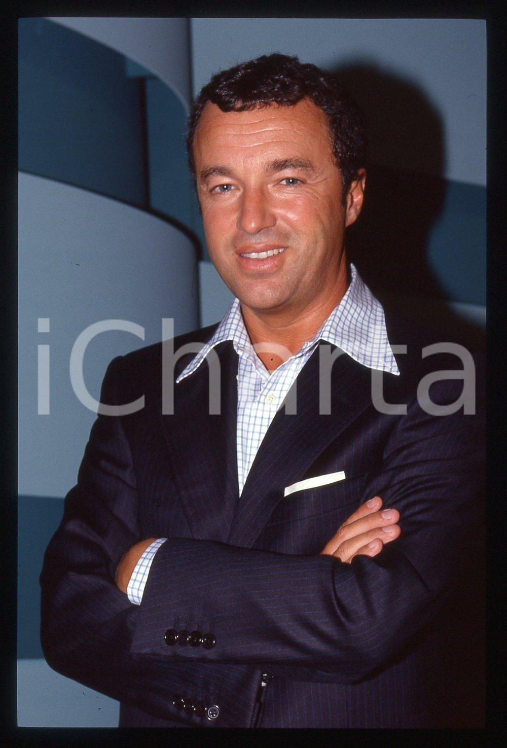 Fotografia d epoca originale 1995 ca COSTUME Maurizio PISTOCCHI Ritratto del giornalista 35mm VINTAGE SLIDE 1